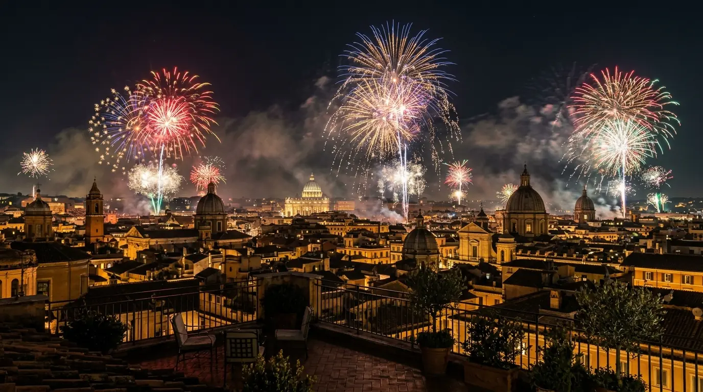 Fuochi d’artificio sui tetti e sulle cupole di Roma a mezzanotte: idee per il capodanno per single